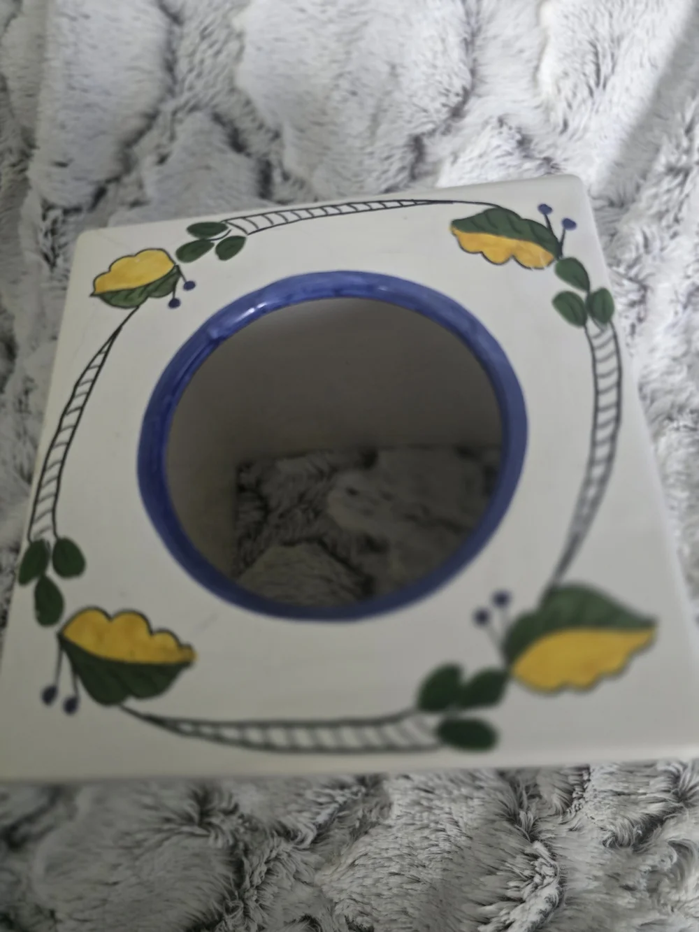 Hand-Painted Lemons Ceramic Tissue Box Cover Portugal Chip, Crazing, Crack